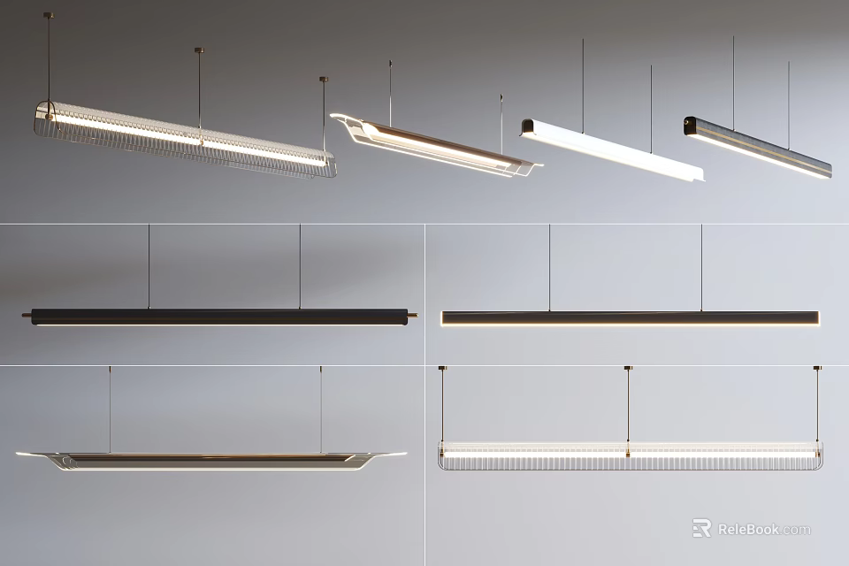 Modern Hanging Lighting Combinations With Multiple Sleek Linear Designs And Metal Frames 3d model 