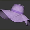 Purple Wide Brimmed Hat Made Of Woven Material With Perforated Design And Decorative Band