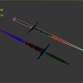 Two Decorative Illuminated Swords with Blue Red Light and Ornate Handle Designs