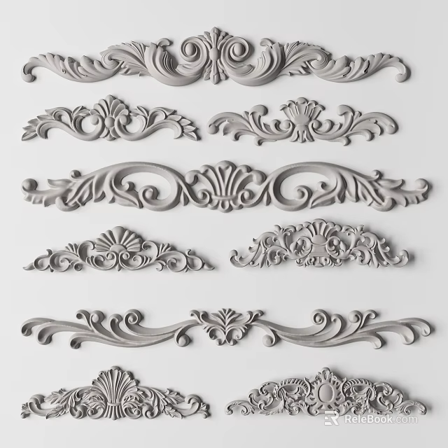 Ornate Decorative Carvings With Various Intricate Floral And Scroll Patterns 3d model 