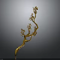 Golden Tree Branch Decoration With Curved Stems And Flower Ornaments On Gray Background