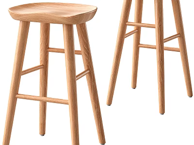 Modern Minimalist Wooden Bar Stools With Light Wood Finish And Cross Bars 3d model