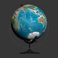 Detailed Globe Decorative Ornament with World Map on Metal Stand and Base for Home Decor