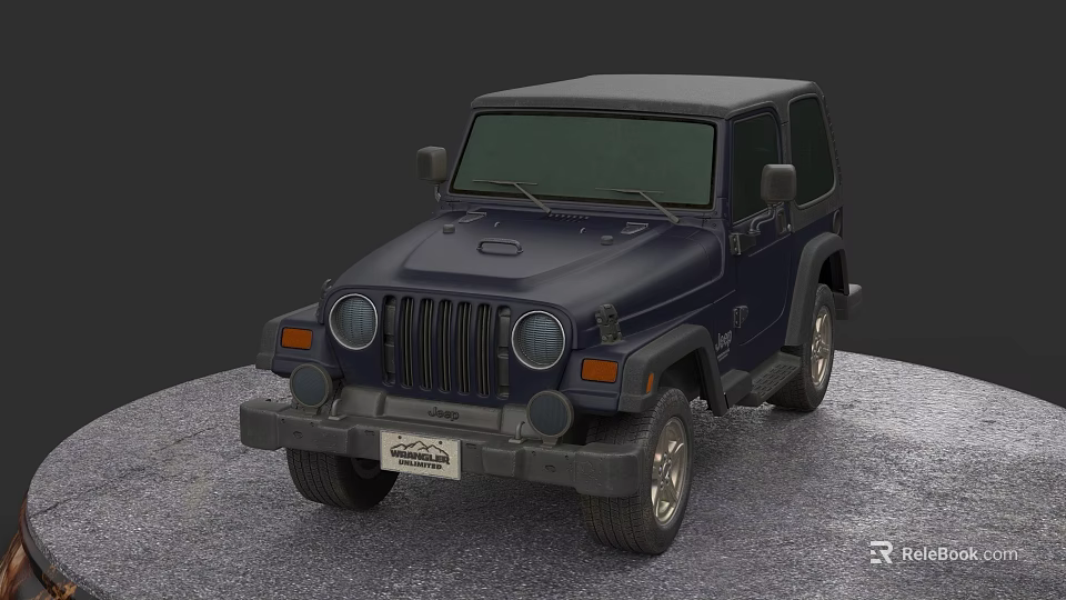 Navy Blue Two Door Off Road Car With Classic Grille Round Headlights And Hardtop 3d model 