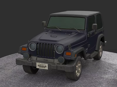 Navy Blue Two Door Off Road Car With Classic Grille Round Headlights And Hardtop 3d model