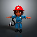 Cute Firefighter Themed Toy Figure With Red Helmet Blue Uniform And Fire Hose