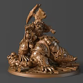 Intricate Sculpture Carving of Mythical Figure Riding Dragon with Detailed Base and Decorations