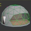 Cartoon Scene Featuring a Dome Building with Geometric Glass Windows White Door and Gray Surface
