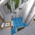 Contemporary Architectural Interior With Stone Walls Blue Pool Stairs And Green Walls