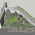 Garden Architectural Features With Natural Rock Arrangement Grass Area And Decorative Fountain
