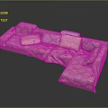 L shaped sectional sofa with floral pattern and multiple comfortable cushions 3d model