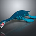 Blue Plesiosaur Aquatic Reptile Model With Long Neck Open Mouth And Stripes
