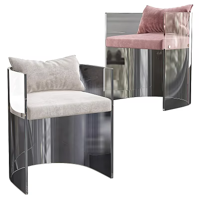Modern Accent Chairs With Transparent Frame Light Colored Cushion And Pink Upholstered Seat 3d model