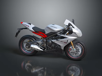 White Motorcycle With Red Accents Black Seat Sporty Design And Sleek Body 3d model