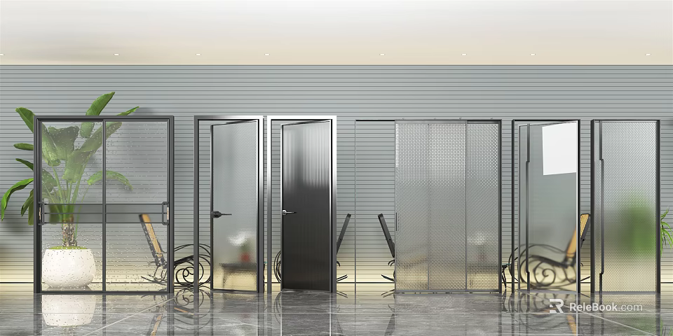 Modern Glass Doors With Metal Frames And Decorative Elements Interior 3d model