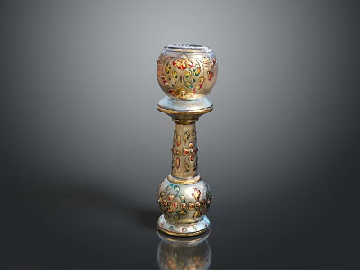Ornate Decorative Candle Holder With Intricate Floral Patterns And Gold Accents 3d model