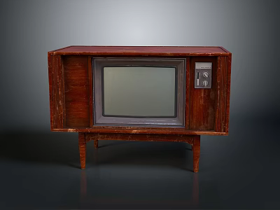 Vintage Electronic TV Set With Wooden Cabinet Screen And Control Knobs 3d model