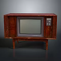 Vintage Electronic TV Set With Wooden Cabinet Screen And Control Knobs