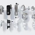 Various Modern Door Handles With Different Metal Designs And Styles 3d model