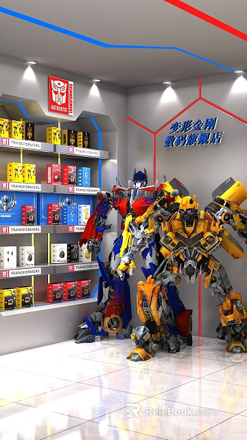 Digital Flagship Store Display With Transformers Optimus Prime Bumblebee Models And Electronic Products 3d model 