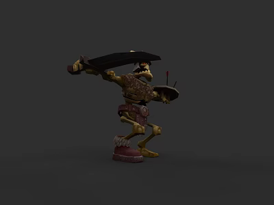 Legendary Armored Creature Character Wielding Large Sword and Shield in Battle Stance 3D Render 3d model