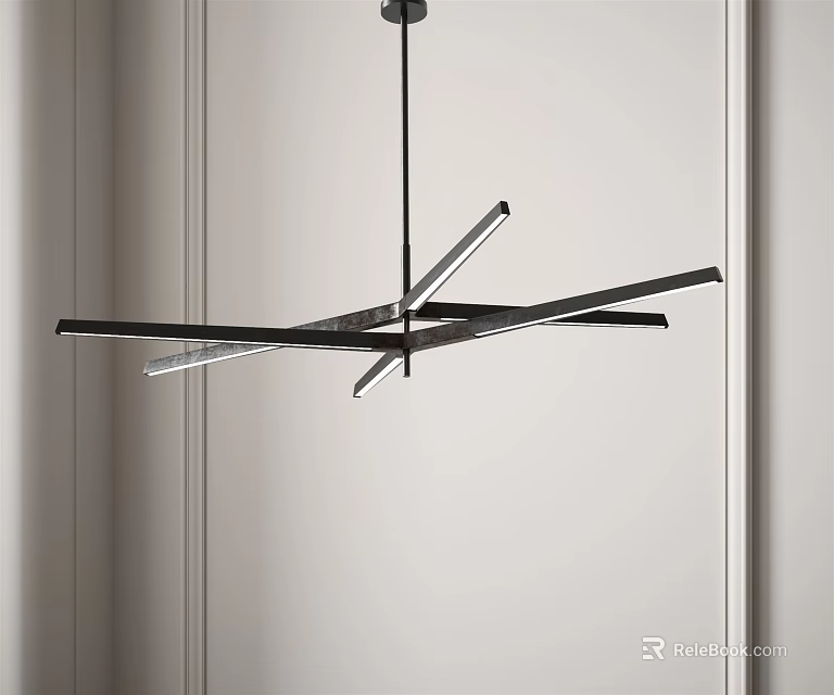 Modern Black Geometric Chandelier With Crossed Metal Bars In Minimalist Interior 3d model 