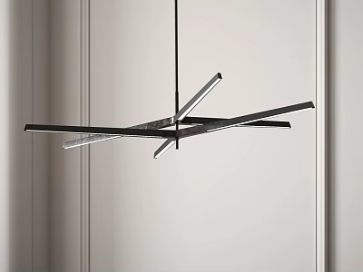 Modern Black Geometric Chandelier With Crossed Metal Bars In Minimalist Interior 3d model