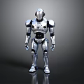Silver Metallic Robot Figure With Mechanical Structure Standing On Reflective Floor