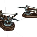 Miniature Catapult Weapon Models With Wooden Base Metal Structure And Arrow Shaped Projectiles
