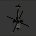 Green Military Helicopter Model With Main Rotors Fuselage And Armament Features