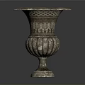 Elegant Indoor Plant In Antique Carved Stone Vase With Intricate Patterns