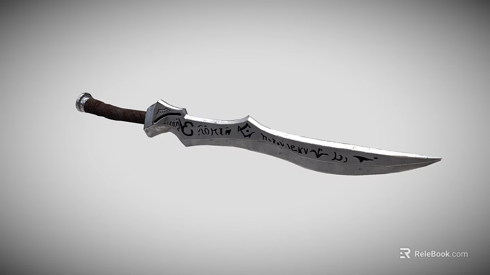 Fantasy Character And Mythical Creature With Engraved Steel Sword Brown Hilt 3d model 