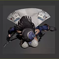 Detailed 3D Female Warrior Character In Blue White Outfit With Weapon And Black Stockings