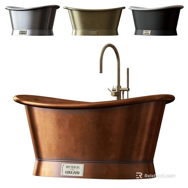 Stylish Copper Freestanding Bathtub with Modern Faucet and Various Color Options 3d model 