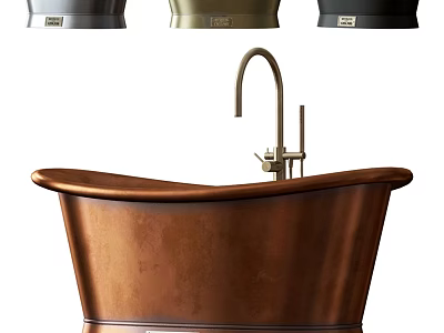 Stylish Copper Freestanding Bathtub with Modern Faucet and Various Color Options 3d model
