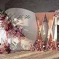 Wedding Backdrop Decoration With 2020 Number Pink Floral Arrangements And Beige Curtains