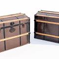 Two Vintage Leather And Wooden Trunks With Metal Hardware Classic Design