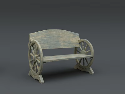 Rustic Wooden Leisure Chair with Decorative Wheel Design and Vintage Look 3d model