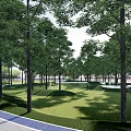 Scenic Park Landscape With Lush Green Trees Well Maintained Lawn And White Seating Area