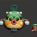 Colorful Cartoon Submarine Toy Featuring Green Top Yellow Body And Small Companion Figure