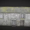 Cartoon Scene Of Old Brick House With Sloped Roof Windows And Arched Door
