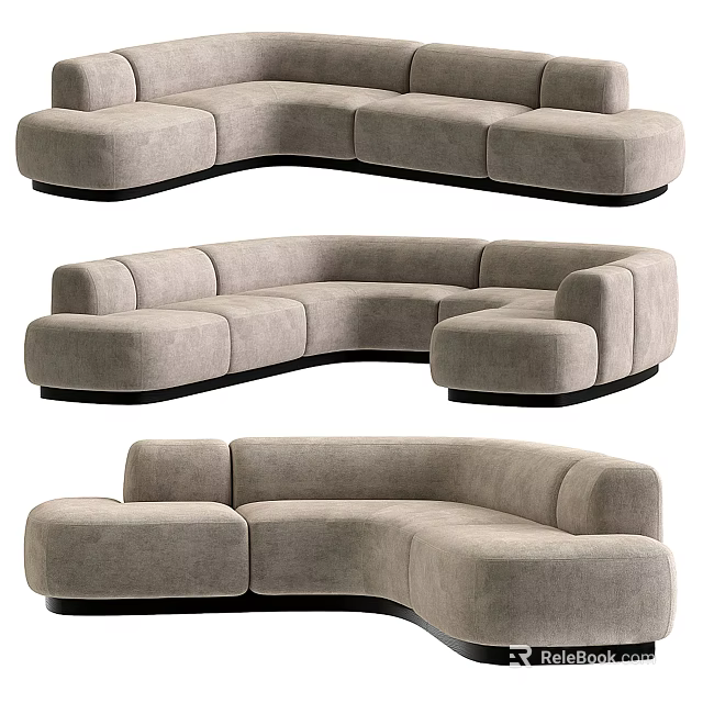 Modern Curved Sectional Sofa With Light Gray Upholstery And Comfortable Cushions 3d model 
