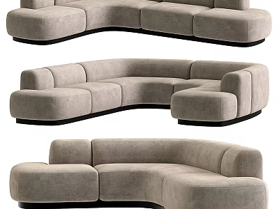 Modern Curved Sectional Sofa With Light Gray Upholstery And Comfortable Cushions 3d model
