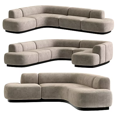 Modern Curved Sectional Sofa With Light Gray Upholstery And Comfortable Cushions 3d model