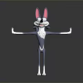 Cartoon Wolf Character With Big Pink Ears Blue White Body Open Arms Cheerful Expression