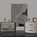 Modern Bedside Tables With Light Gray Open Shelf White Drawer And Fruit Alarm Clock Decorative Items