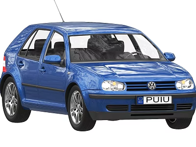 Blue Volkswagen Hatchback Car Exterior Design With Modern Body And Wheels 3d model