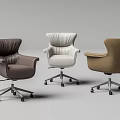 Modern Leather Office Chair with Swivel Base and Wheels in Brown White and Beige