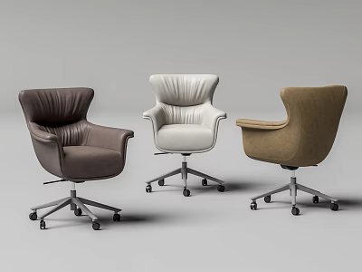 Modern Leather Office Chair with Swivel Base and Wheels in Brown White and Beige 3d model