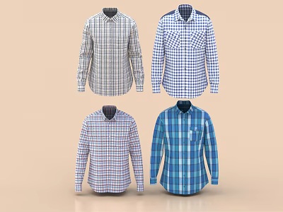 Stylish Long Sleeve Plaid Shirts Collection 3d model